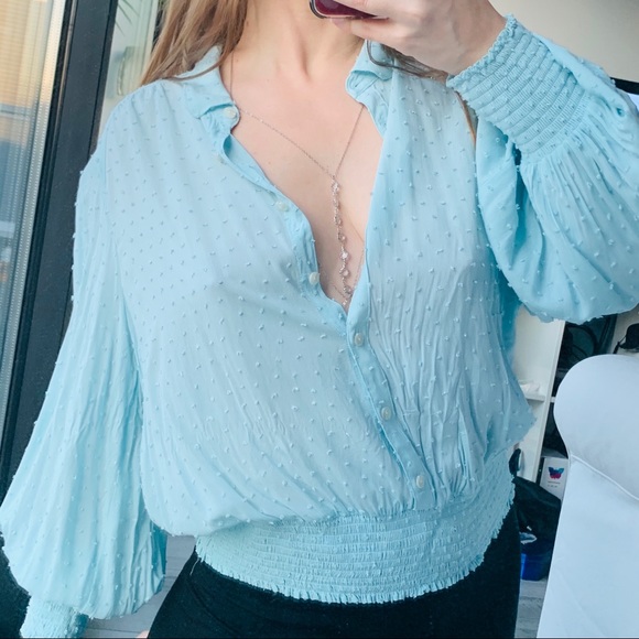 Anthro Maeve Puff Dramatic Sleeves Sky Blue Blouse - Picture 12 of 16